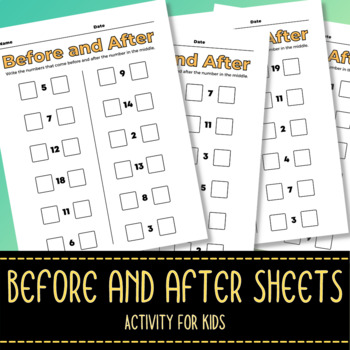 Preview of Before and After Worksheets for Kids - Primary Numbers Math Activity Sheets