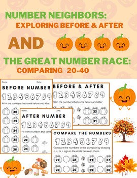 Preview of Before and After and Comparing Numbers Worksheets 20-40, Place Value