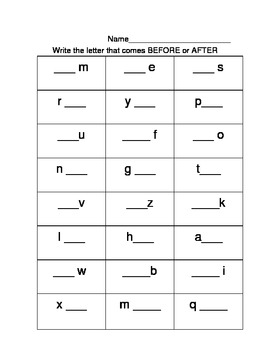 worksheet alphabet assessment TpT Tammi  Before or After by worksheet Alphabet Burudpakdee