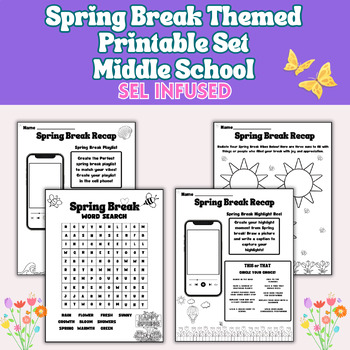 Preview of Before or After Spring Break Reflection Printables SEL Activities Middle School