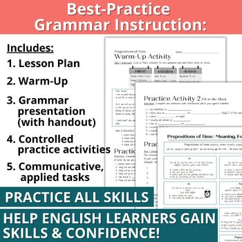 Beginner Adult ESL Grammar Worksheets & Activities - Prepositions of Time