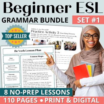 Preview of Beginner Adult ESL English Grammar Worksheets & Activities for Newcomers Set 1