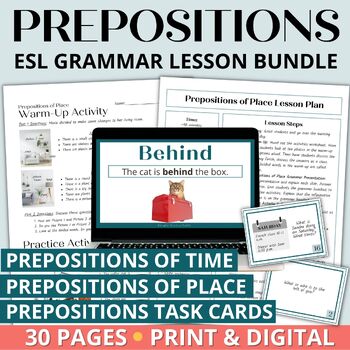 Preview of Adult ESL Prepositions Grammar Worksheets, Activities & Task Cards - Bundle