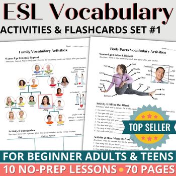 Preview of Beginner ESL Vocabulary Activities and Worksheets Adults and Newcomers Set 1