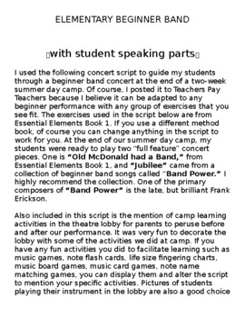 Preview of Beginner Band Concert Script With Student Speaking Parts