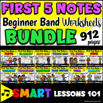 Preview of Beginner Band FIRST FIVE NOTES Worksheets BUNDLE