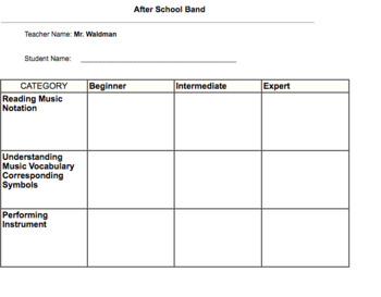 Preview of Beginner Band Rubric