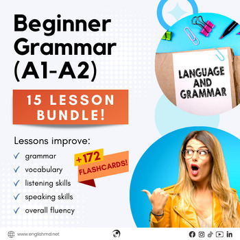 Preview of Beginner ESL Grammar Lesson Bundle for Adults and Teens (15 lessons) (A1-A2)