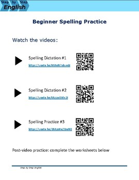 Preview of Beginner ESL Spelling Practice (3 video dictations & follow-up worksheet)