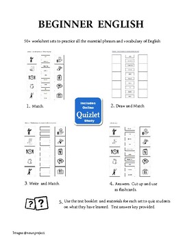 Preview of Beginner ESL Vocabulary Worksheet Sets. Flashcards. Vocab. EFL. ELLs. Book.