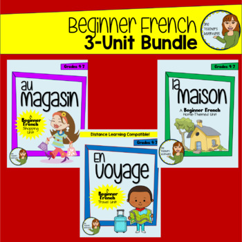 Preview of Beginner French 3-Unit Bundle - Shopping, Travel, Homes