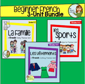 Preview of Beginner French 3-Unit Bundle - Sports, Clothing, and Family - Distance Learning