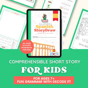 Preview of Beginner Friendly Spanish Short Story Workbook Activity with Flashcards