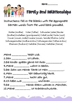 Preview of Beginner German Worksheet_FAMILY