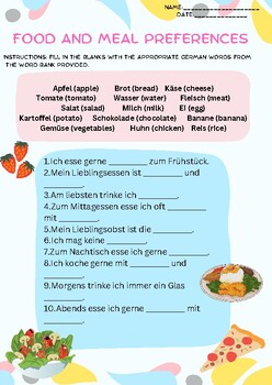 Preview of Beginner German Worksheet_Food