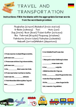 Preview of Beginner German Worksheet_TRAVEL