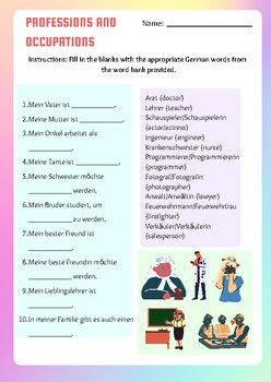 Preview of Beginner German Worksheet_occupation