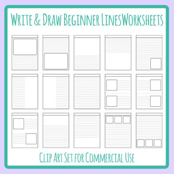 Preview of Beginner Lines Write & Draw - Story Worksheet Templates Lined Writing Clip Art