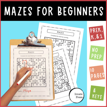 Preview of Beginner Mazes - Worksheets Including Patterns & Math for PreK Kinder 1st grade