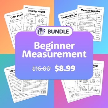 Preview of Beginner Measurement BUNDLE | K-2nd Grade Measurement Worksheets & Math Centers