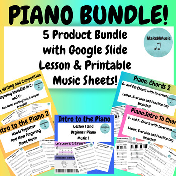 Preview of Intro to Piano Music Bundle with Printable Worksheets and Lessons