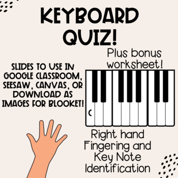 Beginner Piano and Keyboard Quiz- Key Names and RH Fingers, Blooket option