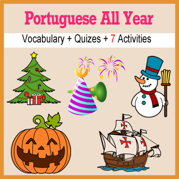 Preview of Beginner Portuguese Days Months Holidays - no prep printables quizes activities