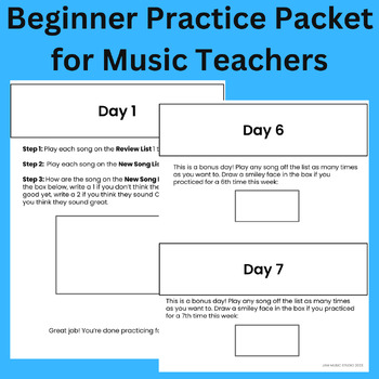 Preview of Beginner Practice Packet for Music Lessons