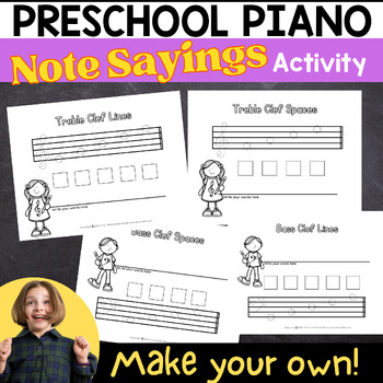 Preview of Beginner Preschool Piano Note Sayings CUSTOMIZABLE