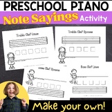Beginner Preschool Piano Note Sayings CUSTOMIZABLE
