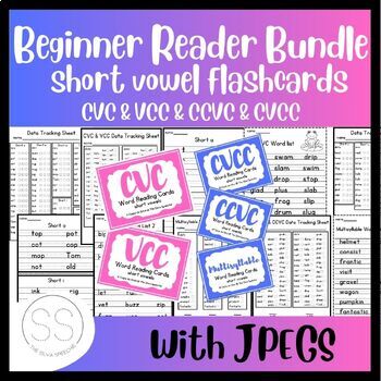Preview of Beginner Reading Cards Bundle | Short Vowels | CVC & VCC | CCVC & CVCC