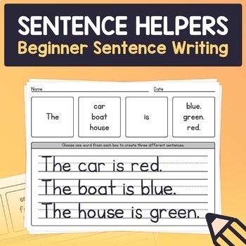 Preview of Beginner Sentence Writing & Vocabulary | Kinder, 1st, & 2nd Grade ELA Worksheets