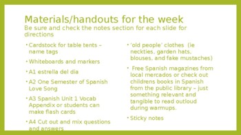 Preview of Beginner Spanish - Introductions, Cognates, Time, Weather- IB Curriculum 32 Days
