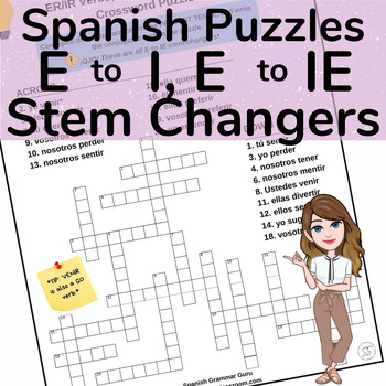 Preview of Stem Changing Verbs (E to IE/E to I) in Spanish Word Search & Crossword Puzzles
