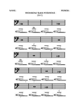 Preview of Beginner Trombone Slide Worksheets