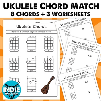 Preview of Beginner Ukulele Chords And ukulele Chord Matching Worksheets