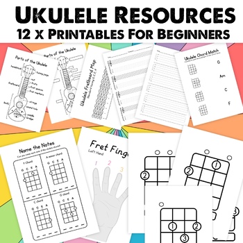 Preview of Beginner Ukulele Worksheets and Posters Teach Ukulele Chords C G Am F