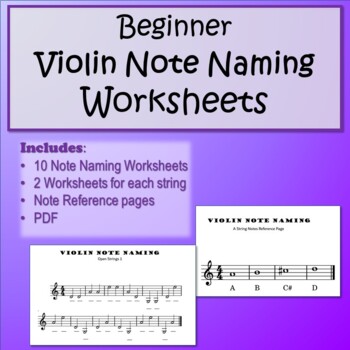 Preview of Beginner Violin Note Naming Worksheets
