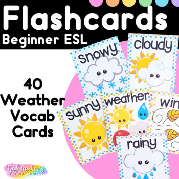 Preview of Beginner English Weather Seasons Vocabulary Flashcards ESL ELL Young Learners