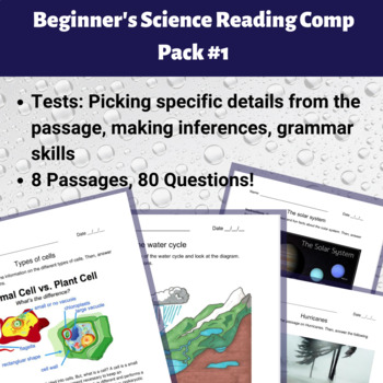 Preview of Beginner's Science Reading Comp Pack 1