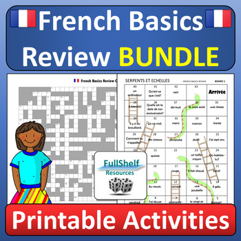 Preview of Beginners French Review Activities Printable Puzzle and Fun Games BUNDLE