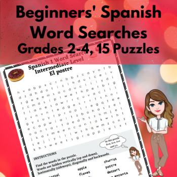 Preview of Beginners Spanish Word Searches, Grades 2-4, 15 pack