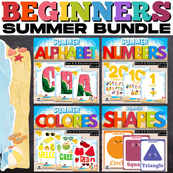 Preview of Beginners Summer Bundle : Alphabet, Numbers, Shapes and Colors Flash cards
