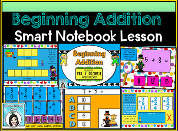 Preview of Beginning Addition for SMARTBOARD Smart Notebook Lesson