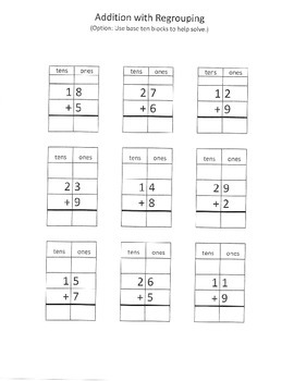 Preview of Beginning Addition with Regrouping with Grid