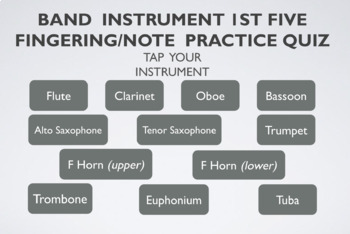 Preview of Beginning Band 1st 5 note fingering/note practice quiz