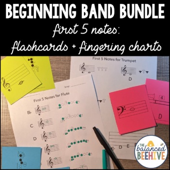 Preview of Beginning Band BUNDLE - First 5 Notes Flash Cards and Fingering Charts