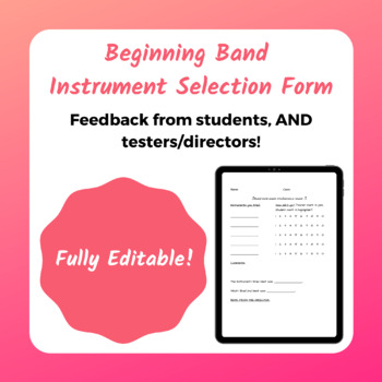 Preview of Beginning Band Instrument Selection Form