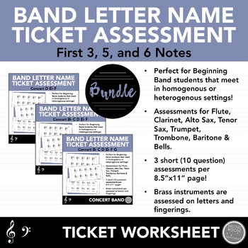 Preview of Beginning Band Letter Note Name Ticket Assessments - Concert Bb Bundle