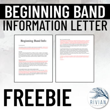 Preview of Beginning Band Letter for Parents and Students - Editable